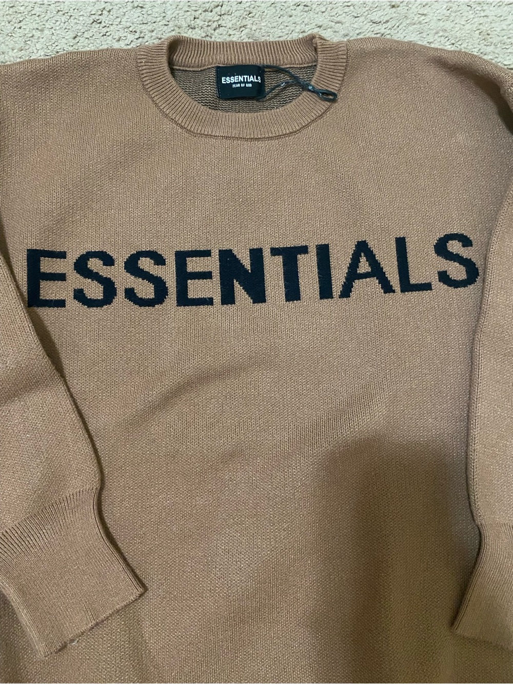 Fear of God Essentials Brown Crewneck Sweater with Black Logo - Picture 3 of 5